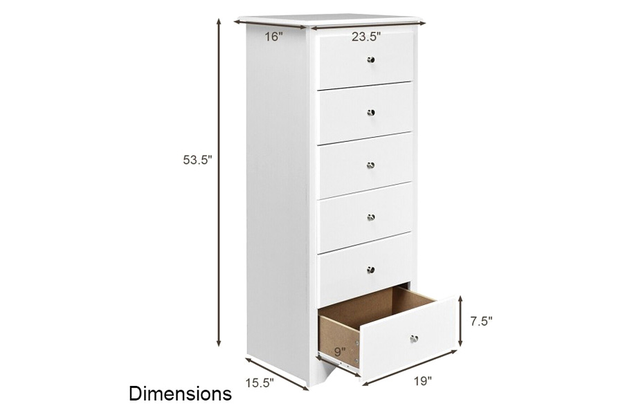 FaFurn Modern 6 Drawer Tall Wood Dresser Chest - White