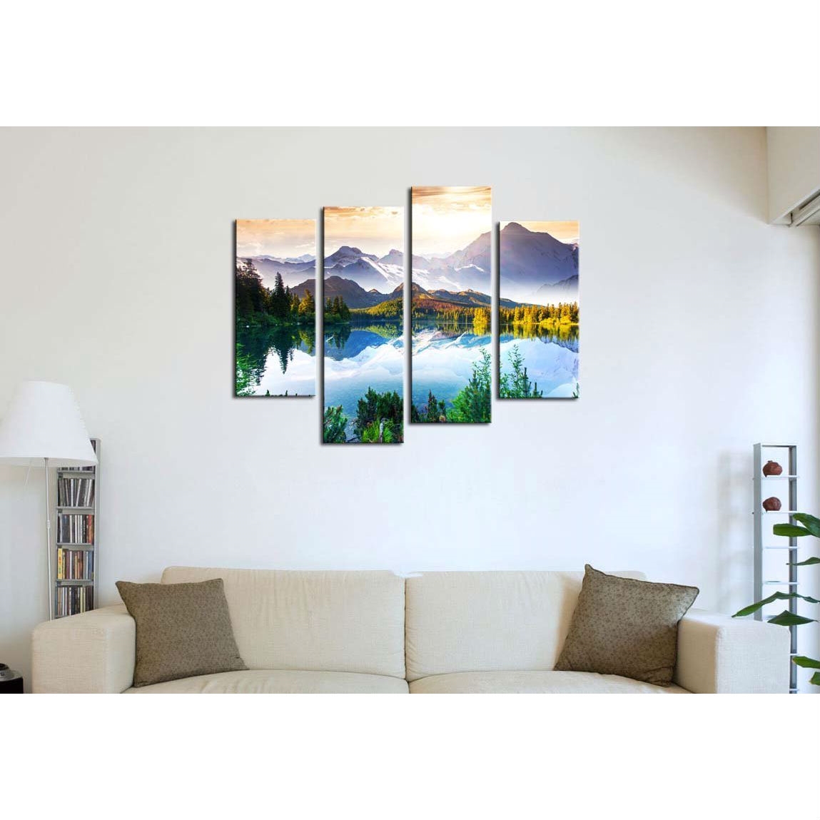 FaFurn - 4-Panel Wall Art Painting Print in Mountain Forest Lake