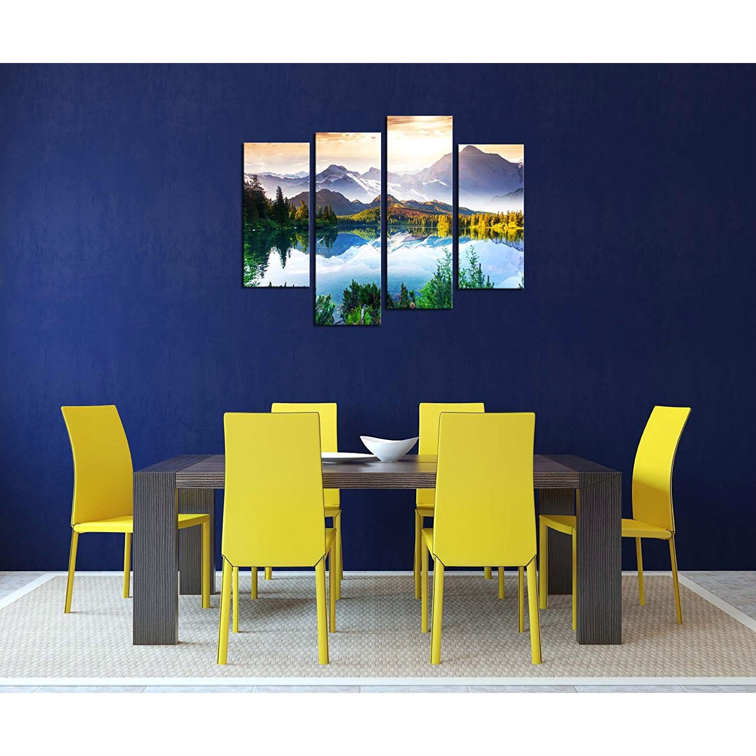 FaFurn - 4-Panel Wall Art Painting Print in Mountain Forest Lake