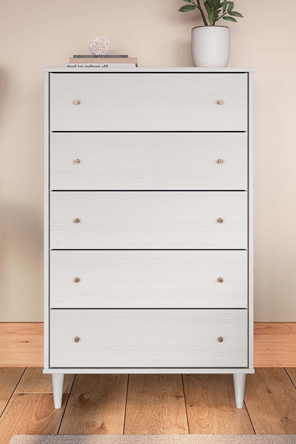 FaFurn Farmhouse Rustic Mid Century 5 Drawer Chest - Rustic White