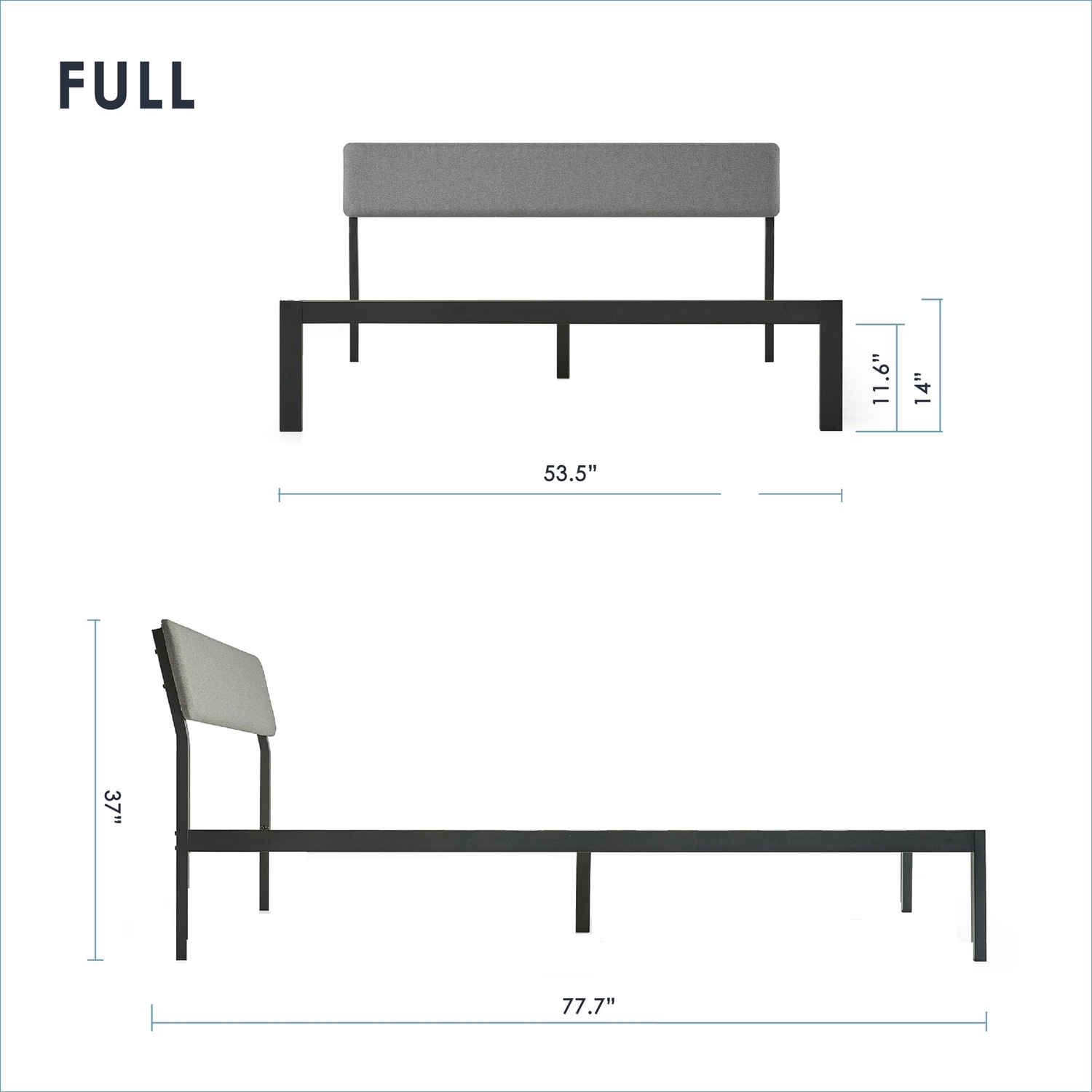 FaFurn - Full Size Platform Bed Frame in Gray, Metal/Fabric