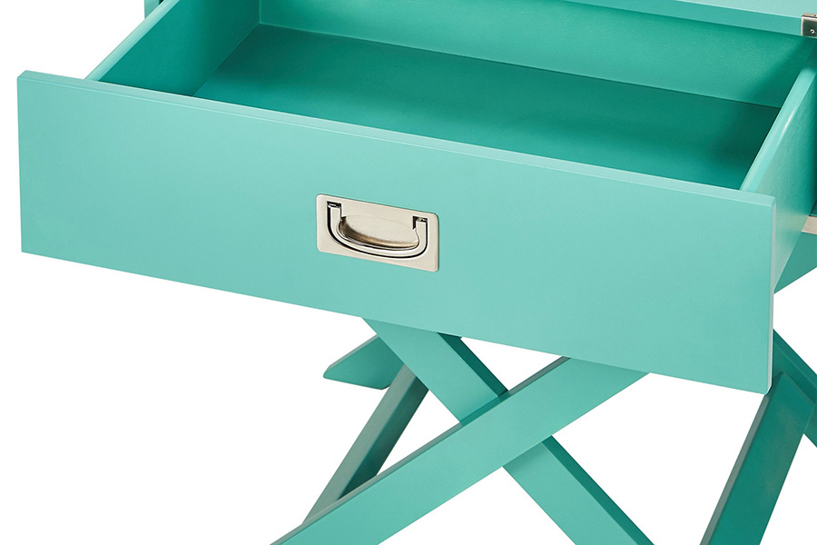 FaFurn 1-Drawer End Table/Nightstand with Modern Classic X Style Legs - Turquoise