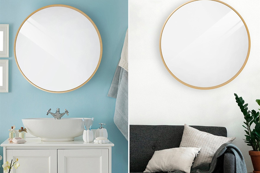 FaFurn 36-Inch Round Bathroom Vanity Wall Mirror Frame - Matte Gold