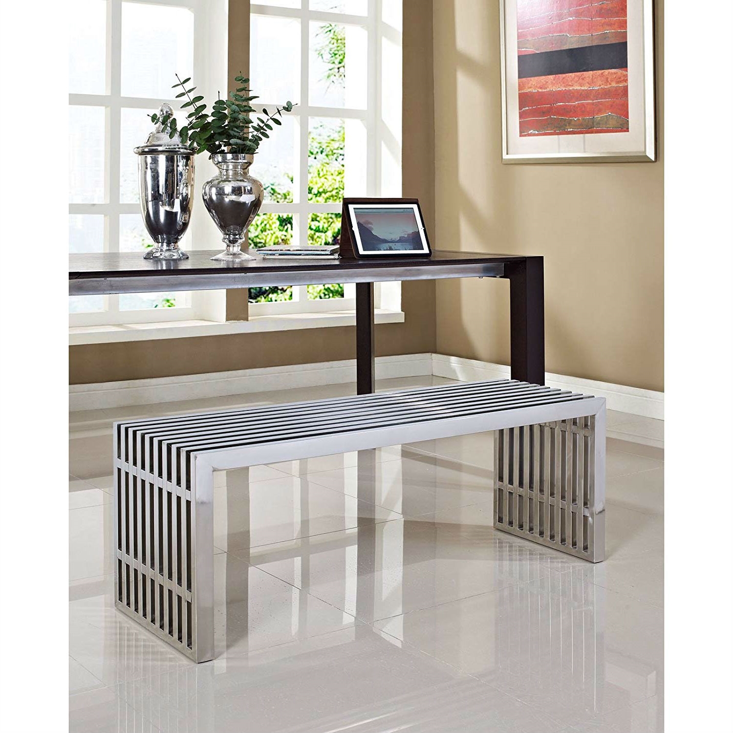 FaFurn - Modern Accent Bench in Stainless Steel