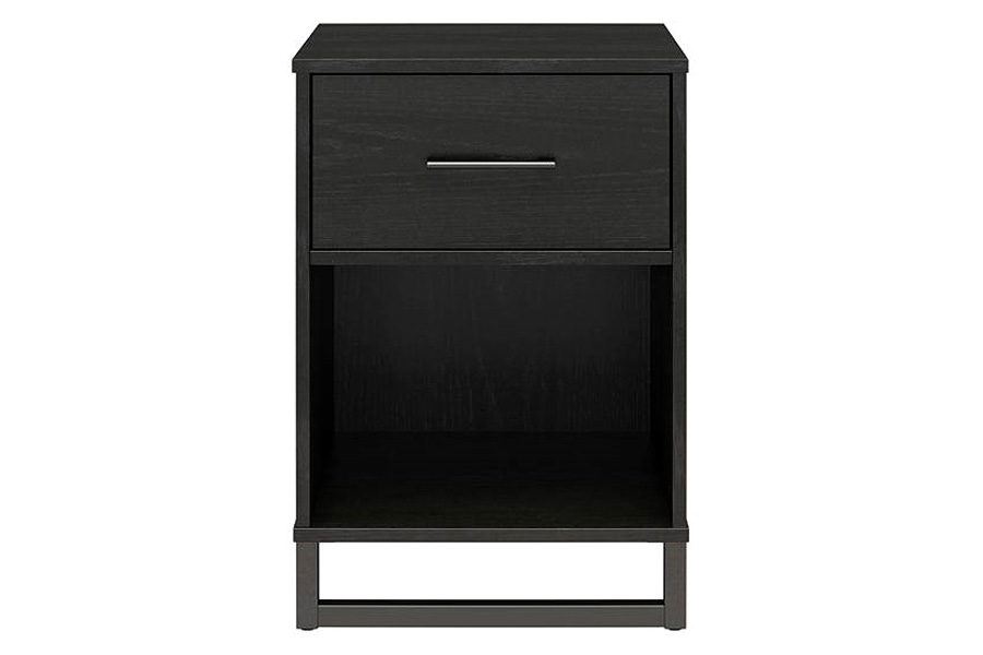 FaFurn - Modern 1-Drawer Bedroom Nightstand in Rustic Black Wood Finish with Metal Legs