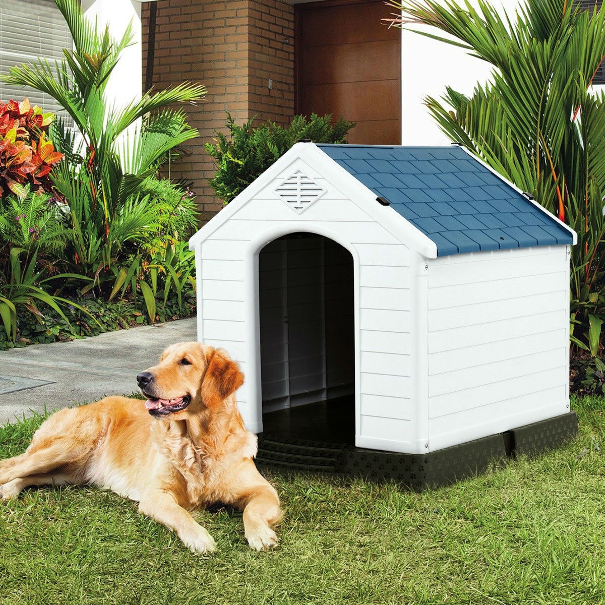 FaFurn - Medium Dog House in Blue/White, Plastic