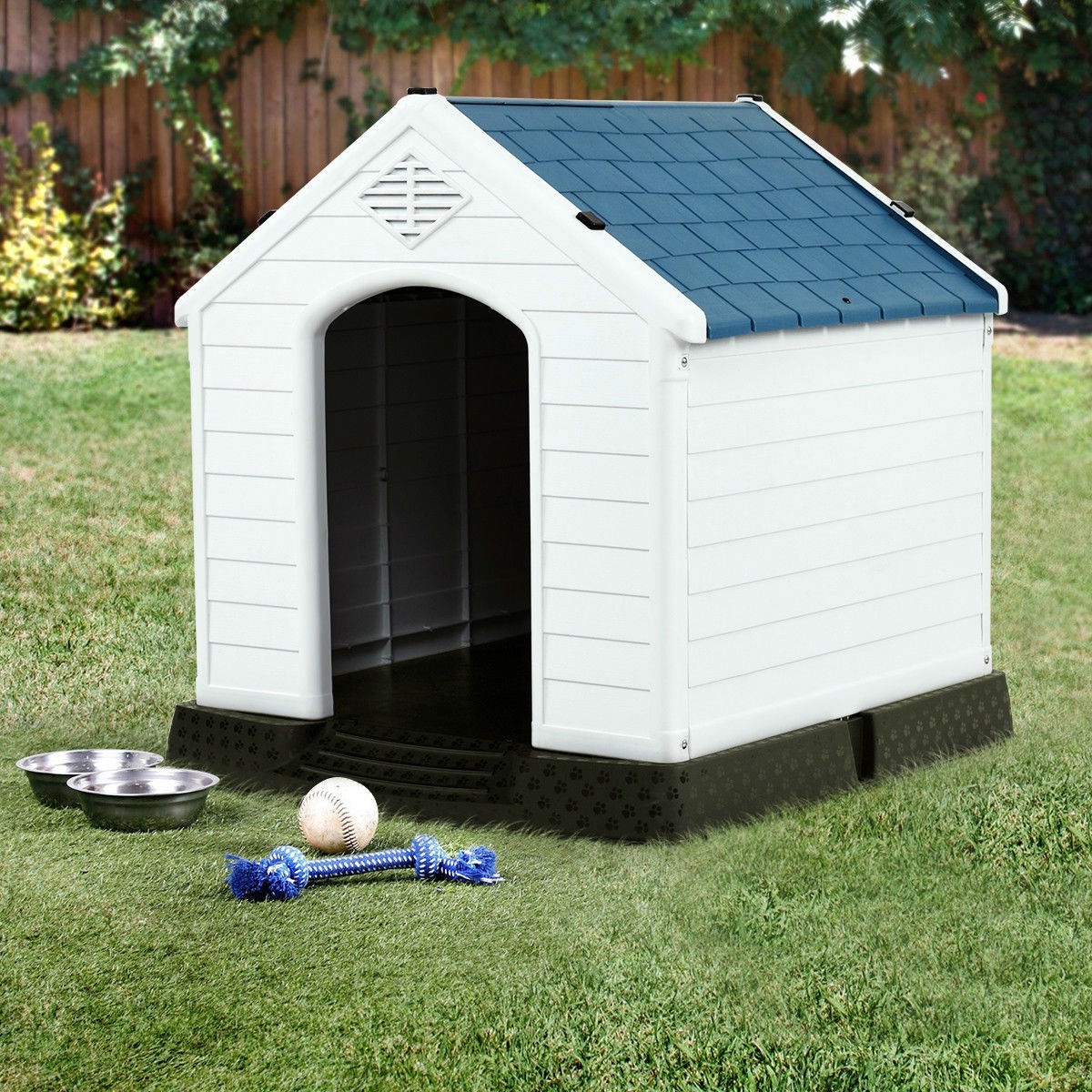 FaFurn - Medium Dog House in Blue/White, Plastic