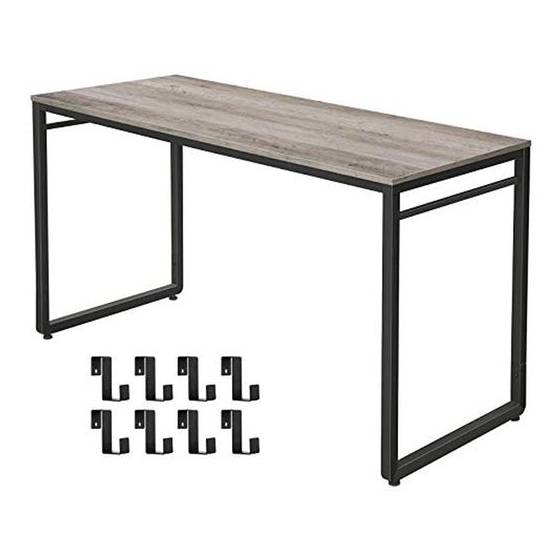 FaFurn - Modern Computer Desk with Hooks in Beige/Gray, Wood