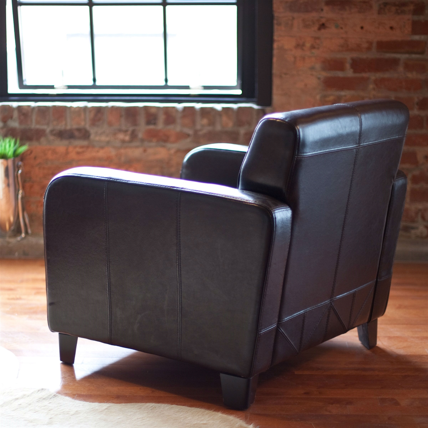 FaFurn - Club Chair with Wood Frame and Legs in Dark Brown, Leather