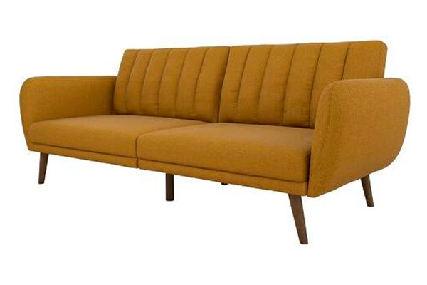 FaFurn - Convertible Sofa Bed with Mid-Century Style Wooden Legs in Brown, Linen/Futon