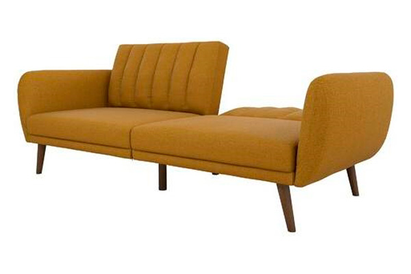 FaFurn - Convertible Sofa Bed with Mid-Century Style Wooden Legs in Brown, Linen/Futon