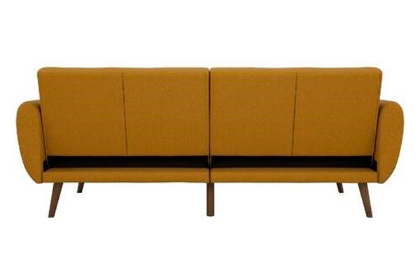 FaFurn - Convertible Sofa Bed with Mid-Century Style Wooden Legs in Brown, Linen/Futon