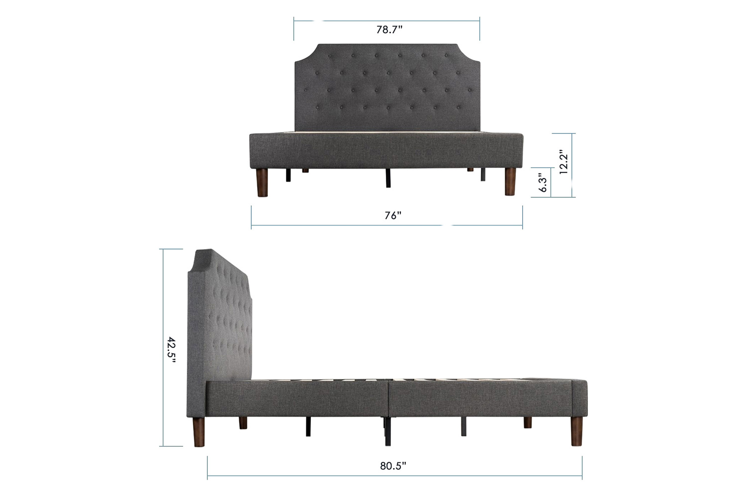 FaFurn - King Size Upholstered Platform Bed with Gray Fabric Tufted Linen Headboard