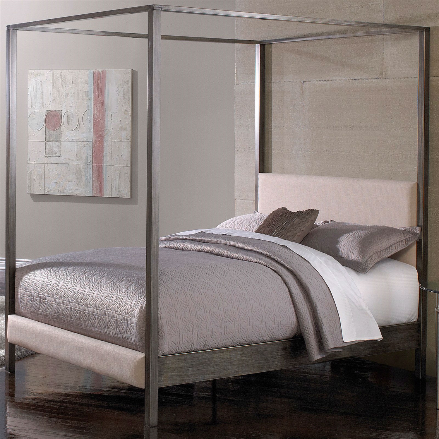 FaFurn - King Size Platform Canopy Bed Frame with Upholstered Headboard and Footboard in Metal