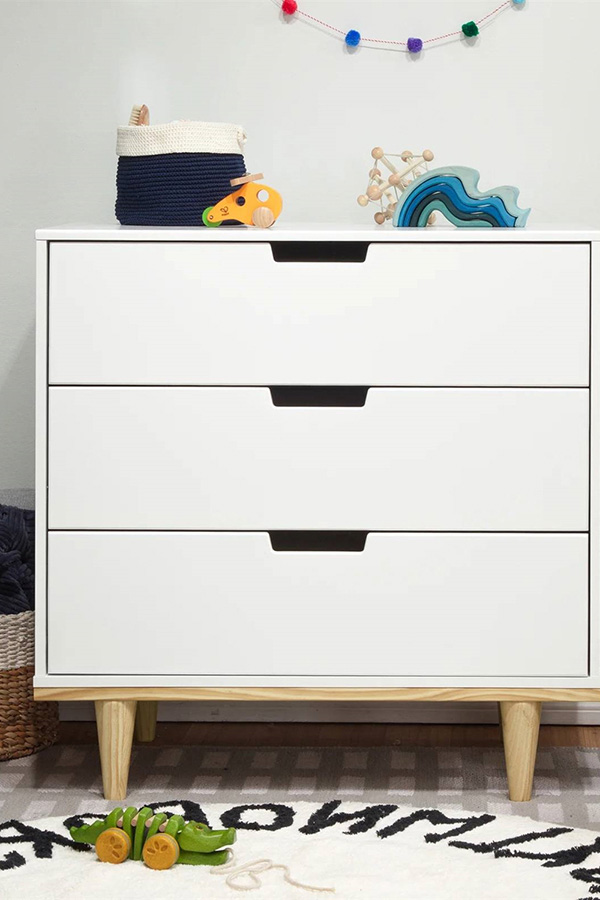 FaFurn Modern Mid-Century Style 3-Drawer Dresser Chest in Wood Finish - White/Natural