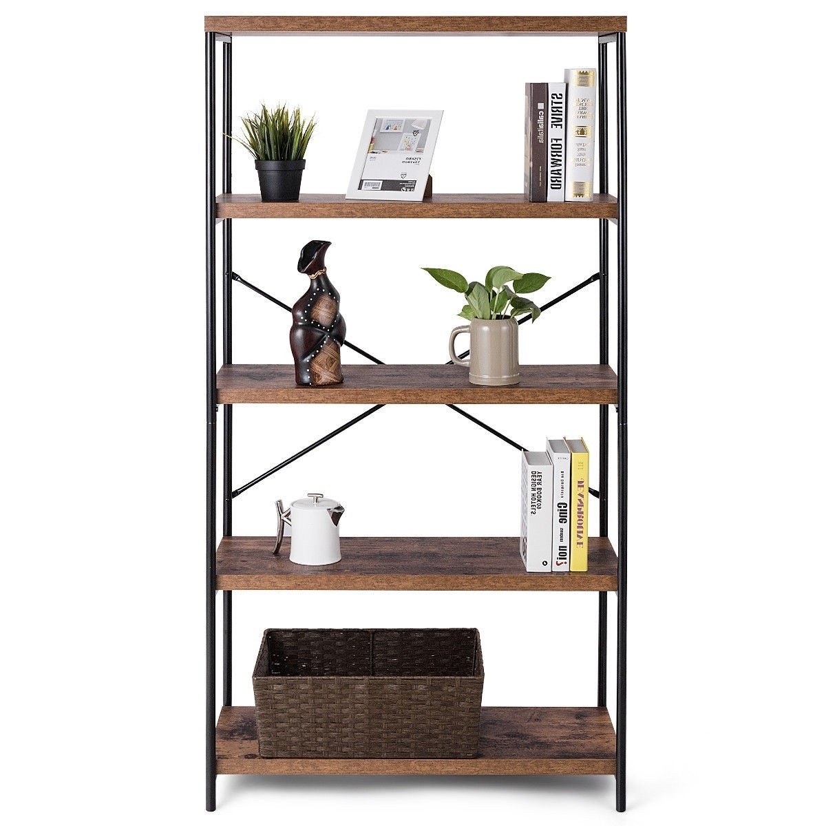 FaFurn - Industrial 5-Tier Bookcase in Metal/Wood