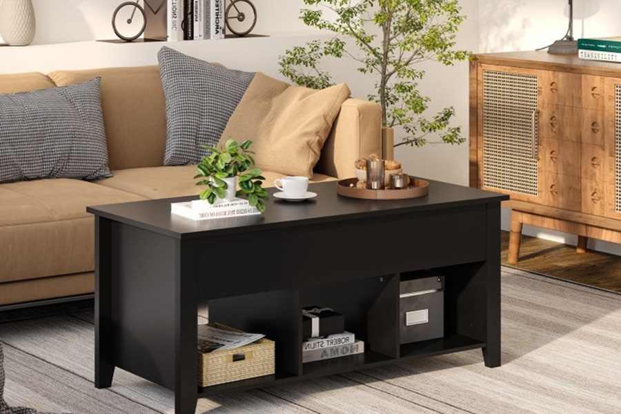 FaFurn™ Farmhouse Wooden Lift Top Coffee Table - Black