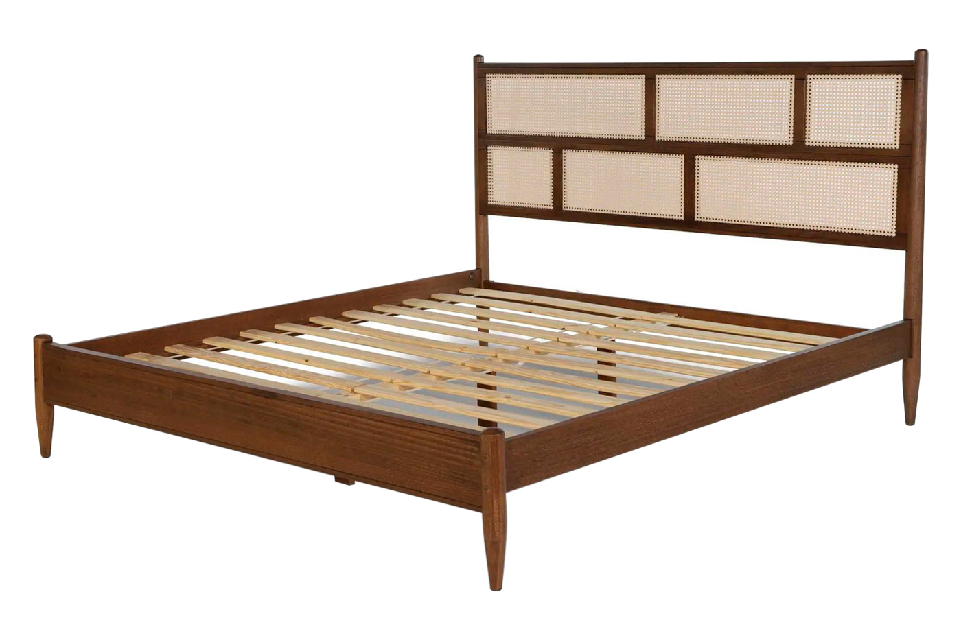 FaFurn - Platform Bed with Cane Paneling Headboard