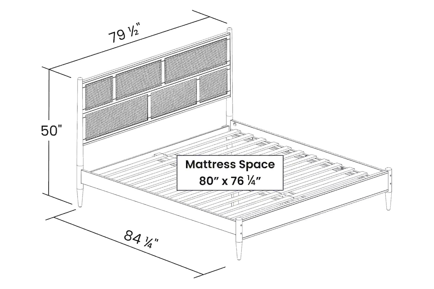 FaFurn King Size Platform Bed with Cane Paneling Headboard - Walnut, Wood