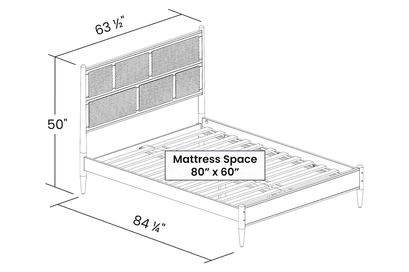 FaFurn Queen Size Platform Bed with Cane Paneling Headboard - Walnut, Wood