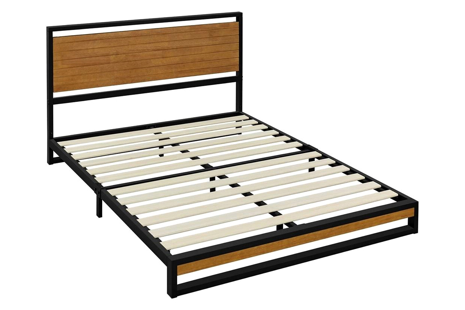 FaFurn Modern Metal Platform Bed Frame with Wood Slatted Headboard - Full Size