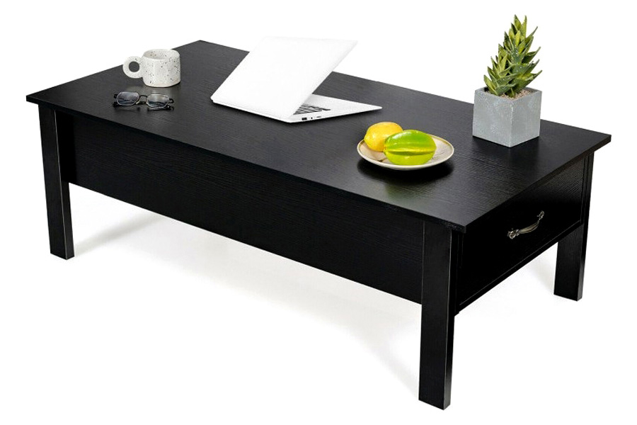 FaFurn - Modern Black Wooden Lift Top Coffee Table with 2 Side Drawers