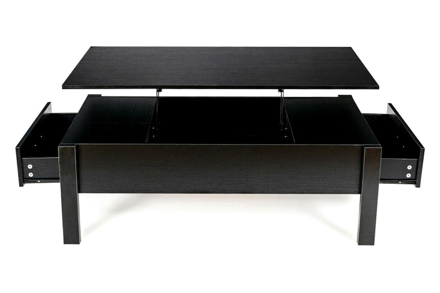 FaFurn - Modern Black Wooden Lift Top Coffee Table with 2 Side Drawers