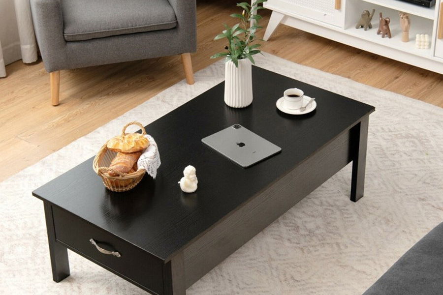 FaFurn - Modern Black Wooden Lift Top Coffee Table with 2 Side Drawers