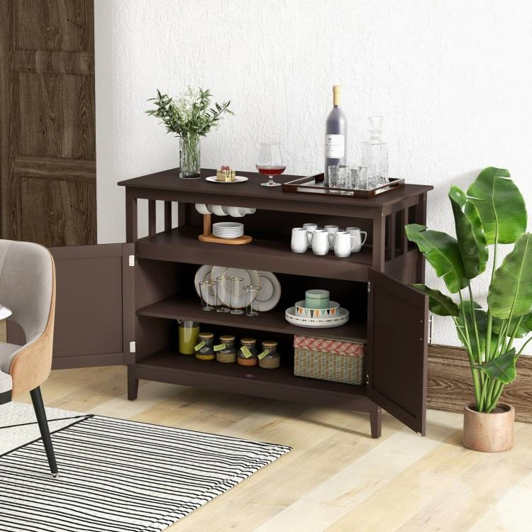 FaFurn Sideboard Buffet with Open Storage Shelf - Dark Brown, Wood