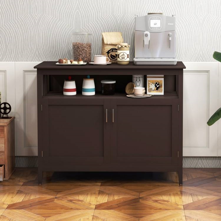 FaFurn Sideboard Buffet with Open Storage Shelf - Dark Brown, Wood