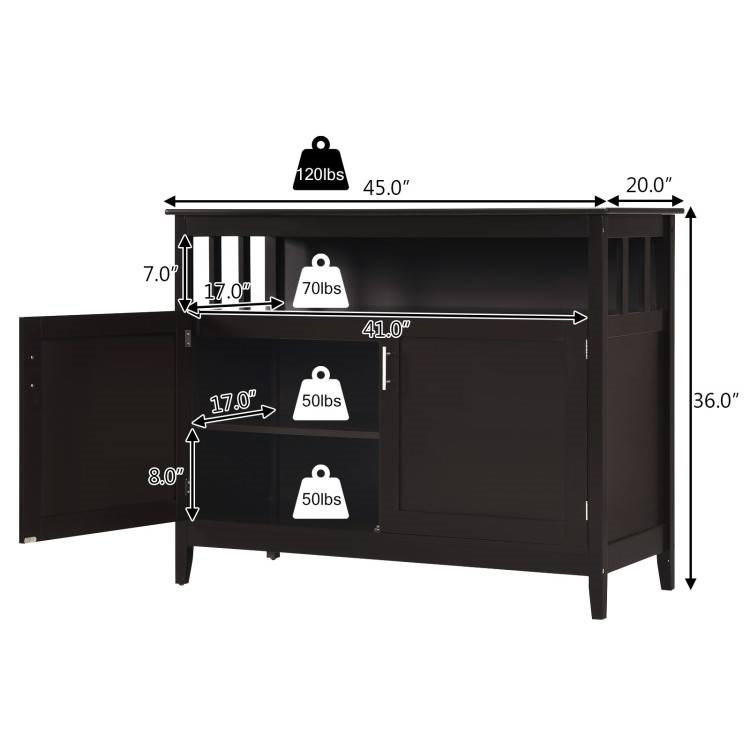 FaFurn Sideboard Buffet with Open Storage Shelf - Dark Brown, Wood