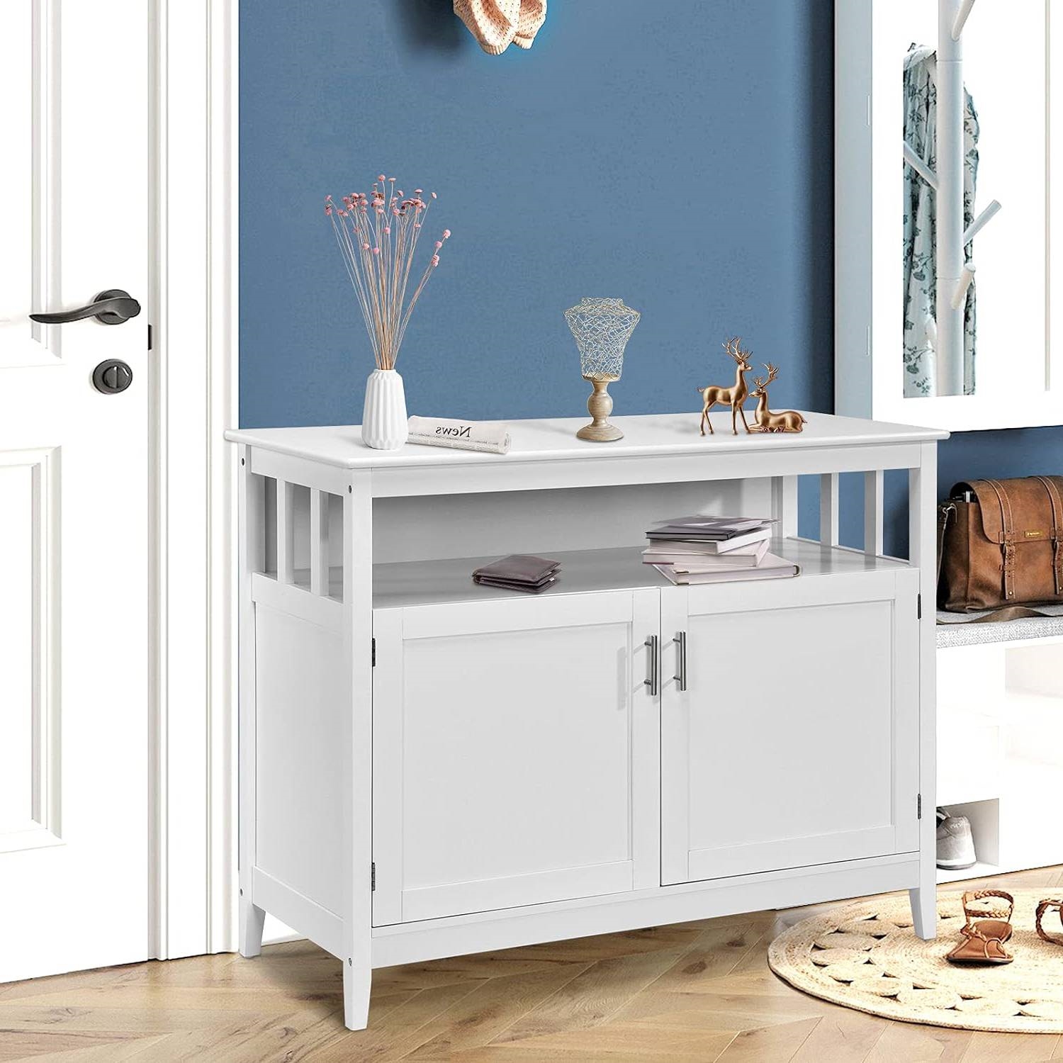 FaFurn Sideboard Buffet with Open Storage Shelf - White, Wood