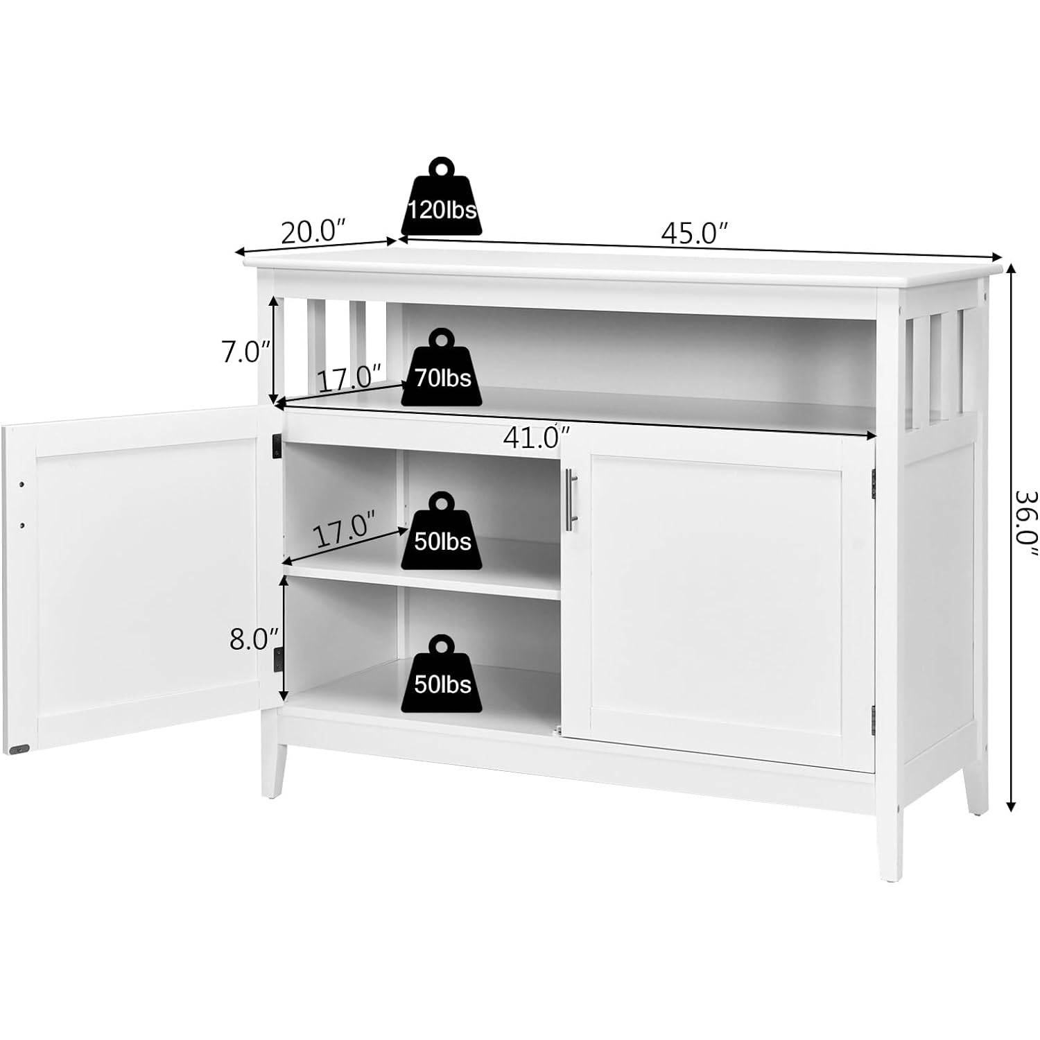 FaFurn Sideboard Buffet with Open Storage Shelf - White, Wood