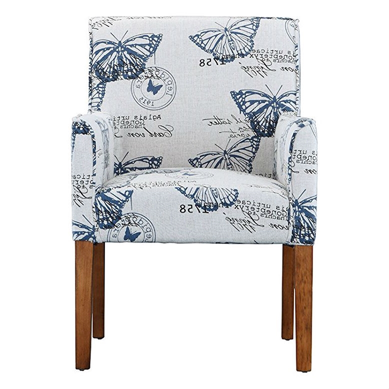 FaFurn - Modern Armchair with Blue Butterfly Pattern and Wood Legs in Blue