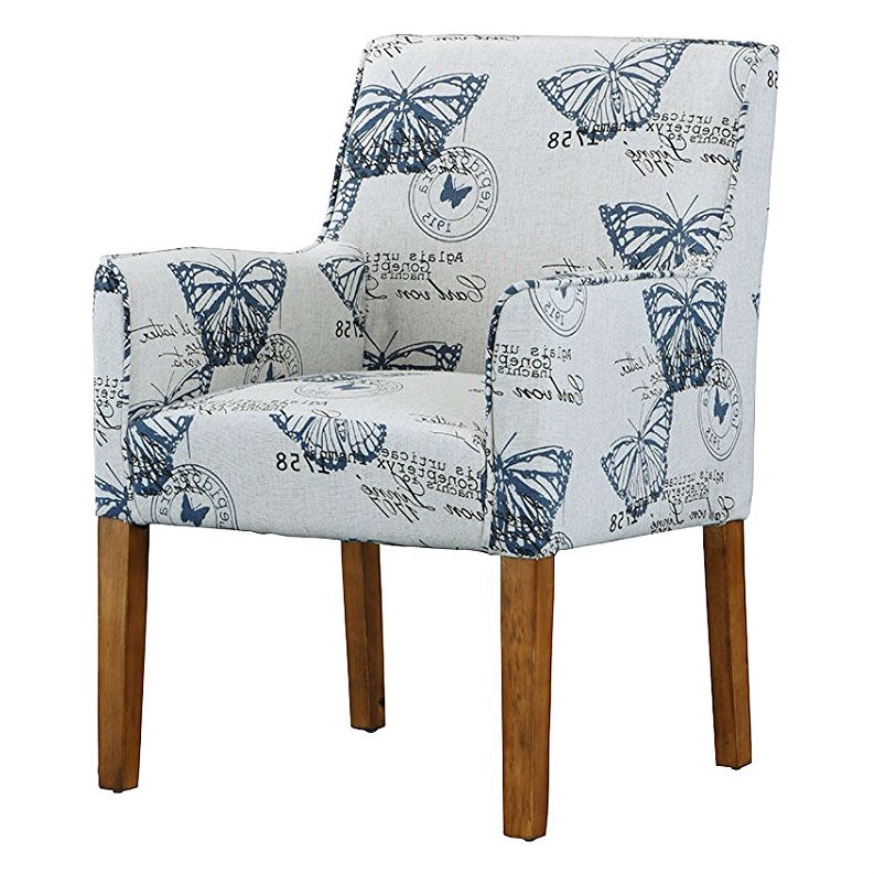 FaFurn - Modern Armchair with Blue Butterfly Pattern and Wood Legs in Blue