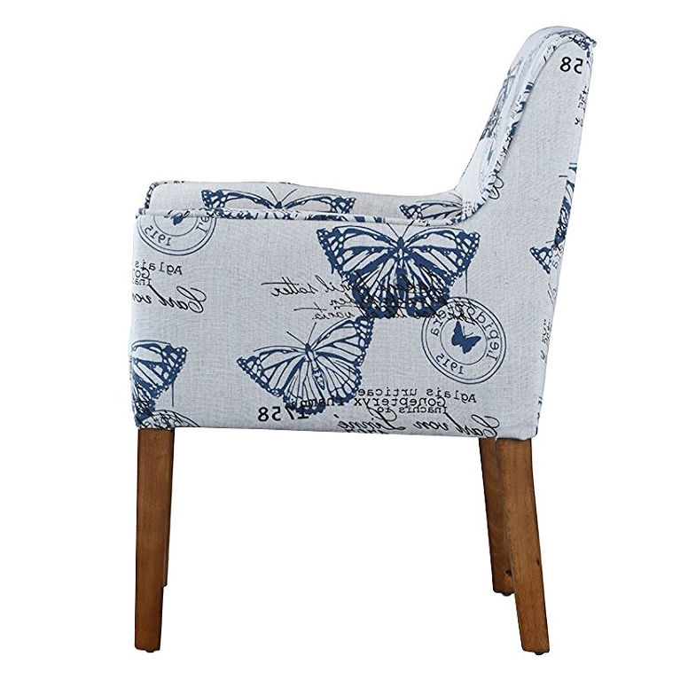 FaFurn - Modern Armchair with Blue Butterfly Pattern and Wood Legs in Blue