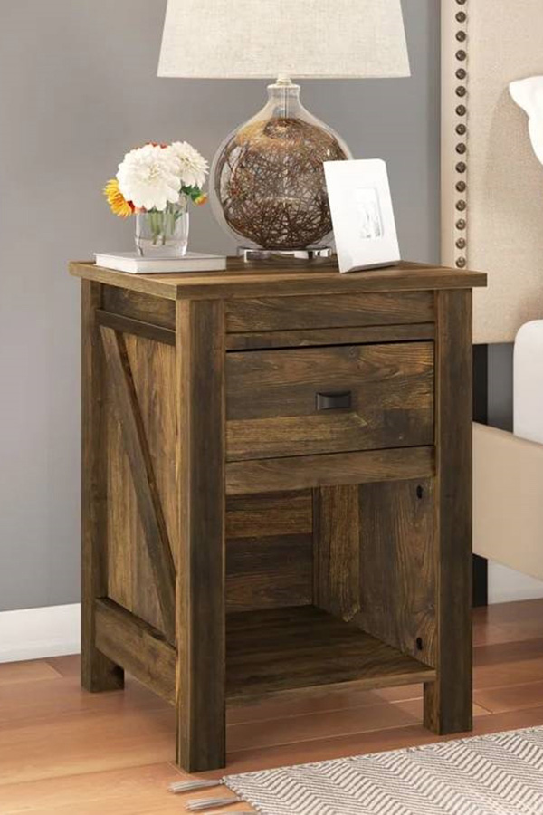 FaFurn Farmhouse 1-Drawer Bedroom Nightstand with Open Shelf - Rustic Pine