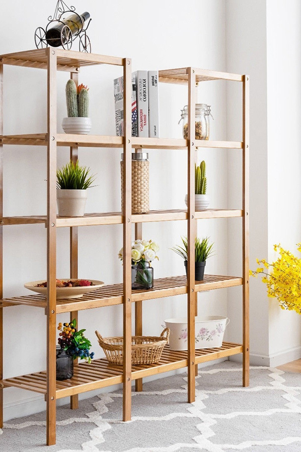 FaFurn - Bamboo Wood 4-Shelf Bookcase Plant Stand Shelving Unit