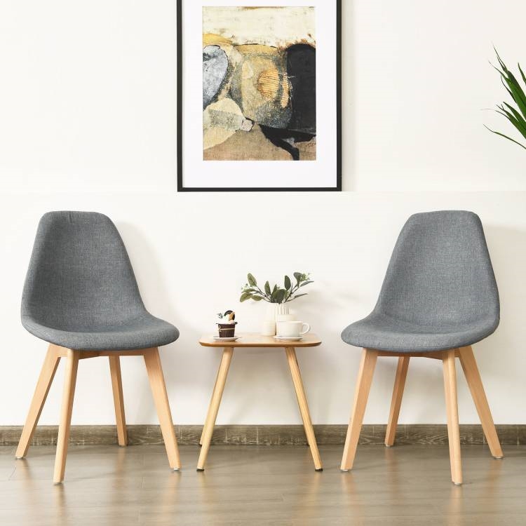 FaFurn - Set of 2 Modern Dining Chairs with Wood Legs in Gray