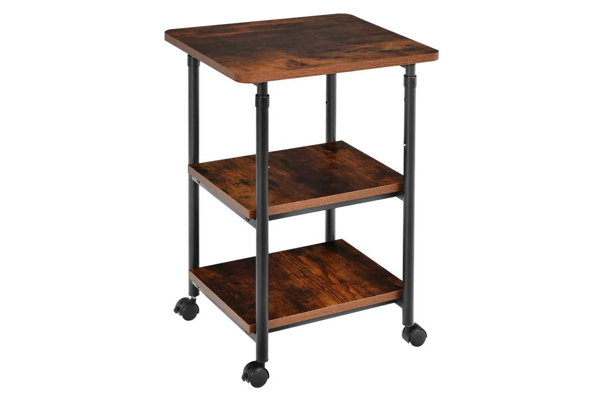 FaFurn 3-Tier Multifunction Adjustable Printer Stand on Wheels - Brown/Black, Steel/Wood