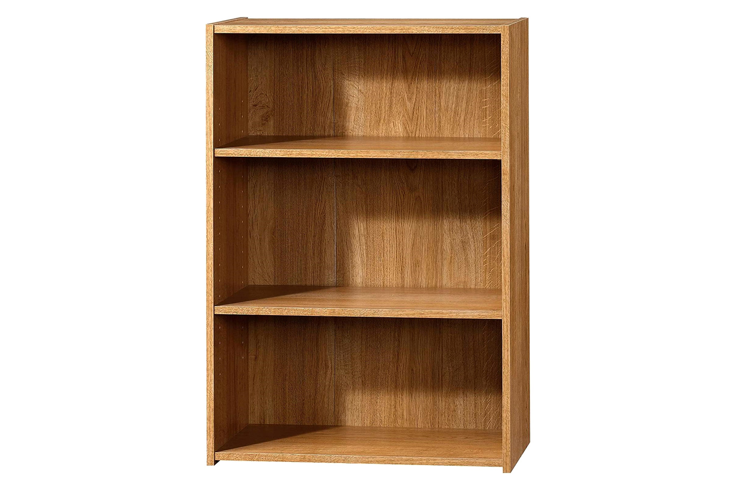 FaFurn - Modern 3-Shelf Bookcase with 2 Adjustable Shelves in Oak Wood Finish