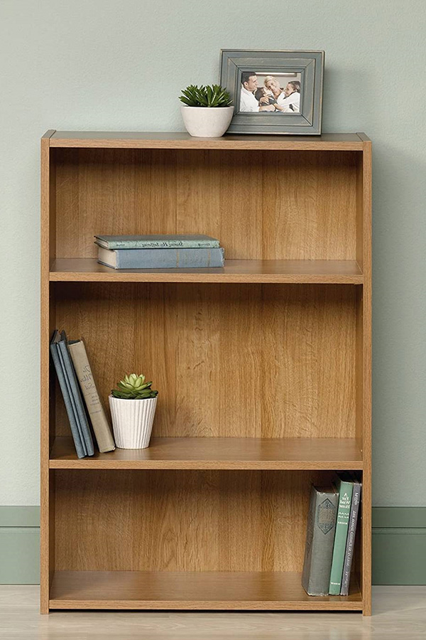 FaFurn - Modern 3-Shelf Bookcase with 2 Adjustable Shelves in Oak Wood Finish