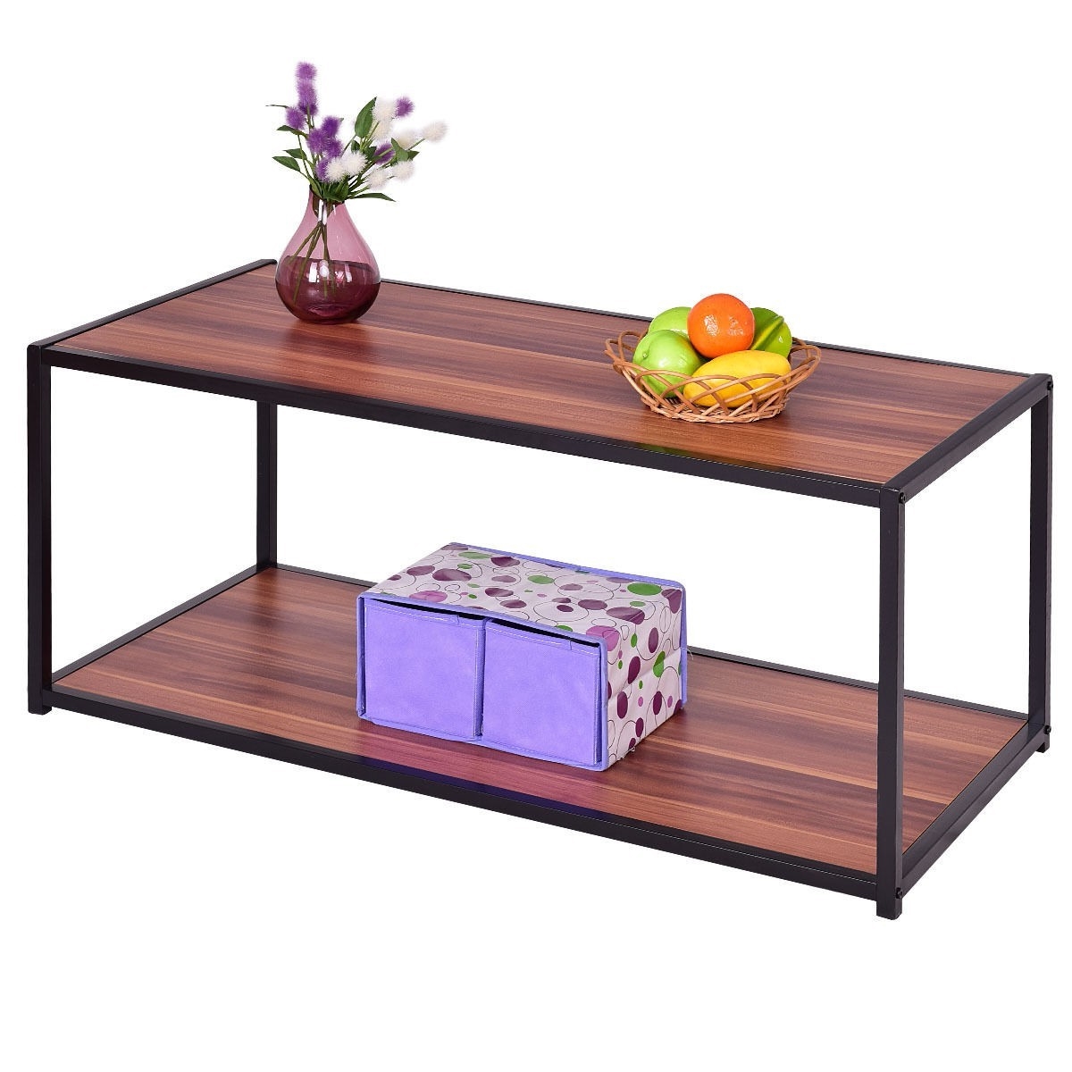 FaFurn™ Modern Coffee Table with Bottom Shelf - Walnut/Brown, Wood