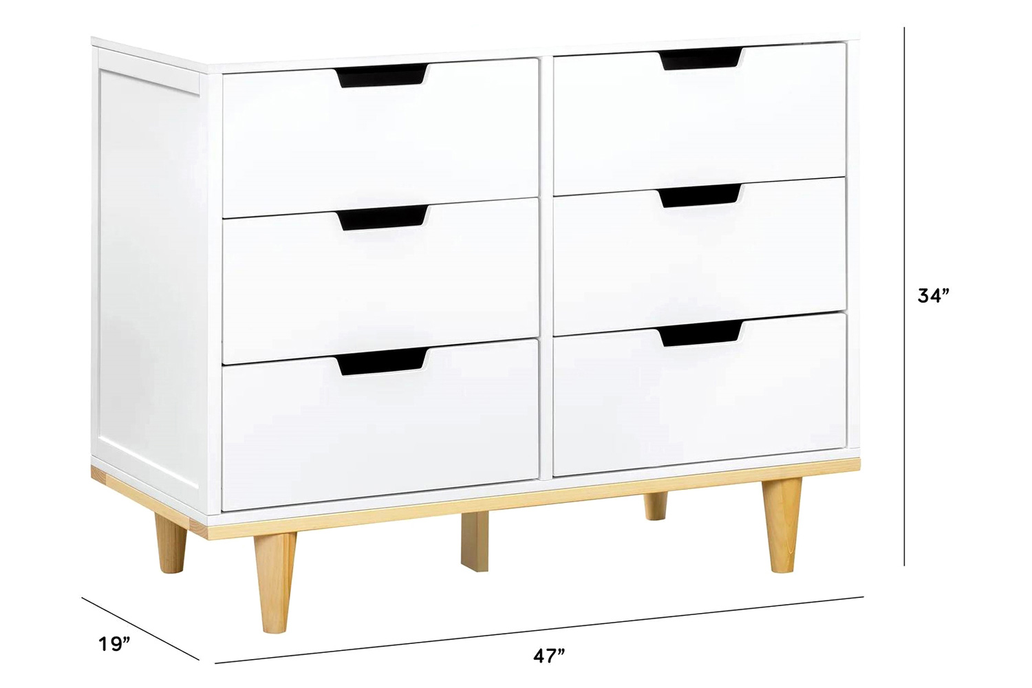 FaFurn Modern Mid-Century Style 6-Drawer Double Dresser in Wood Finish - White/Natural