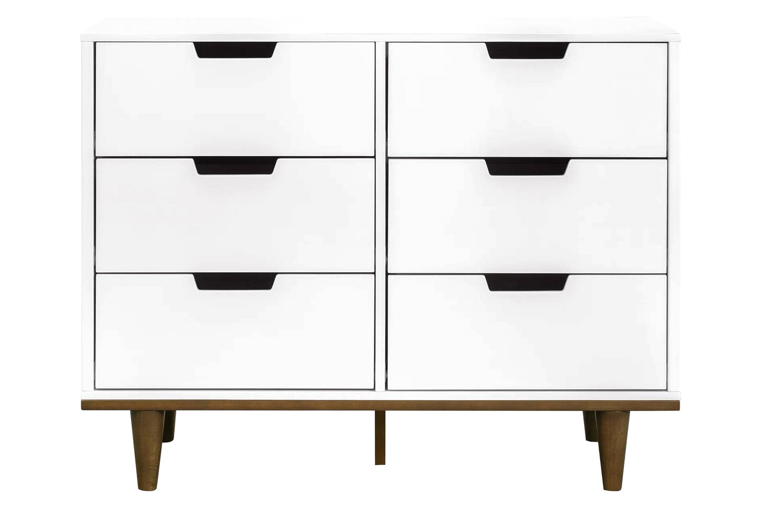 FaFurn Modern Mid-Century Style 6-Drawer Double Dresser in Wood Finish - White/Walnut