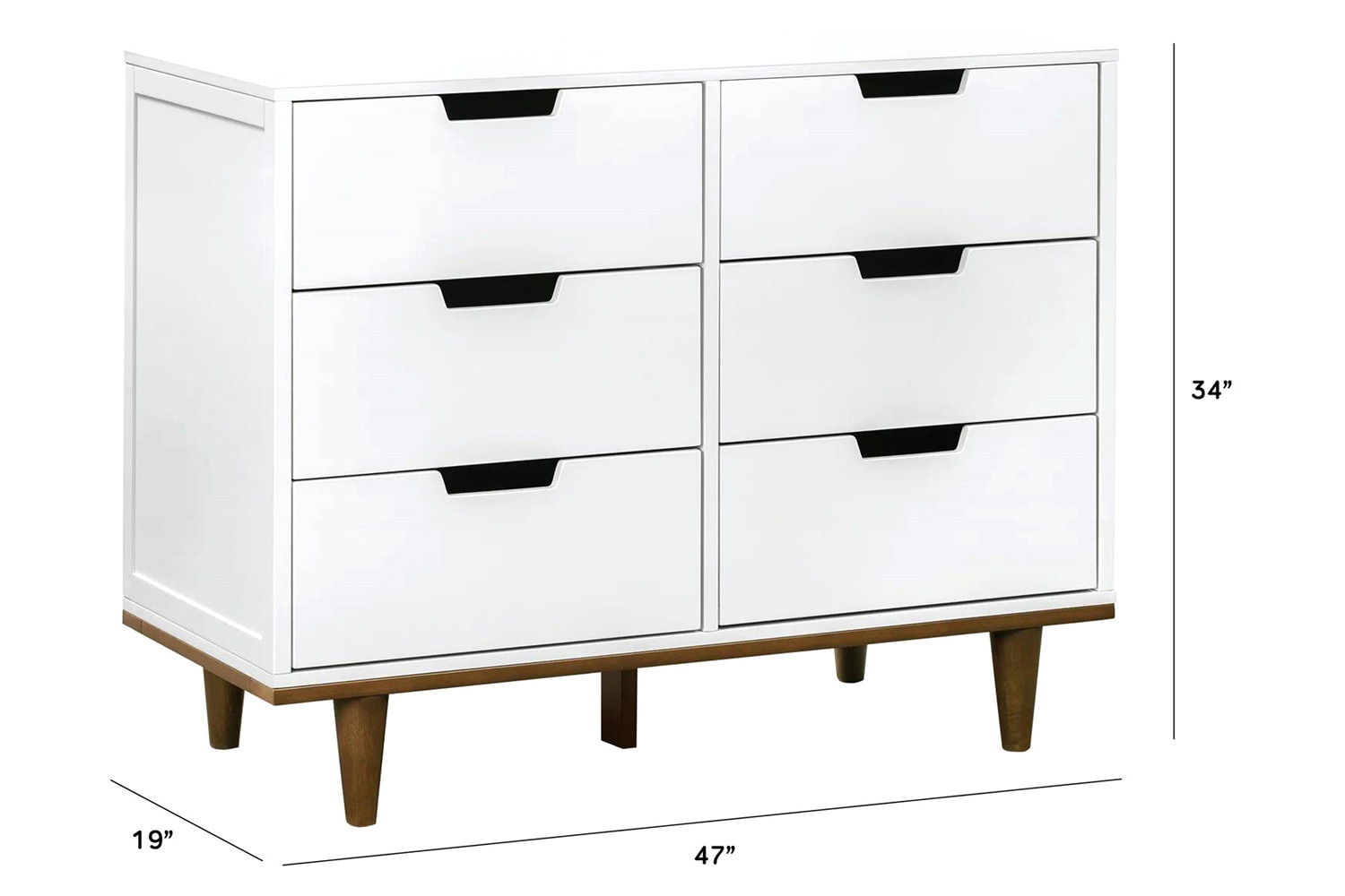 FaFurn Modern Mid-Century Style 6-Drawer Double Dresser in Wood Finish - White/Walnut