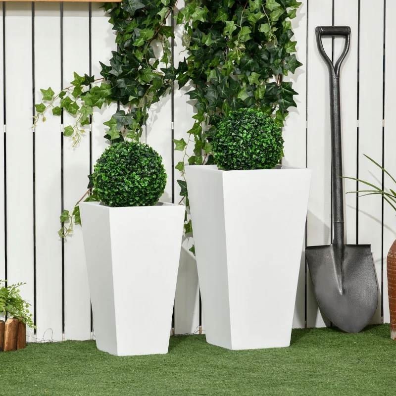 FaFurn Set of 2 Modern Lightweight Flower Pot Planters - White