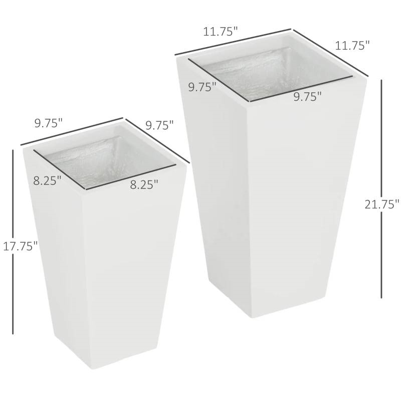 FaFurn Set of 2 Modern Lightweight Flower Pot Planters - White