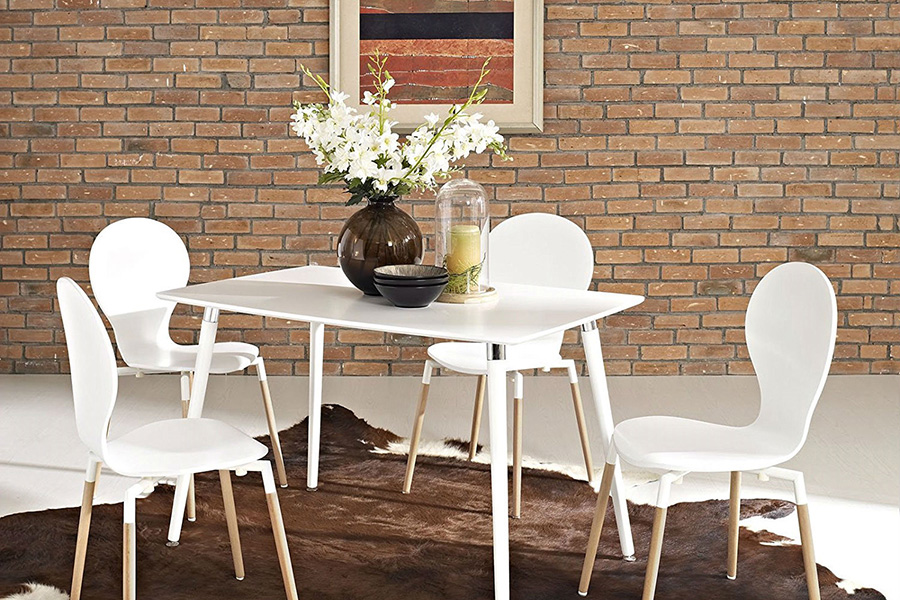 FaFurn - Modern Mid-Century Style Dining Table in White with Wood Legs