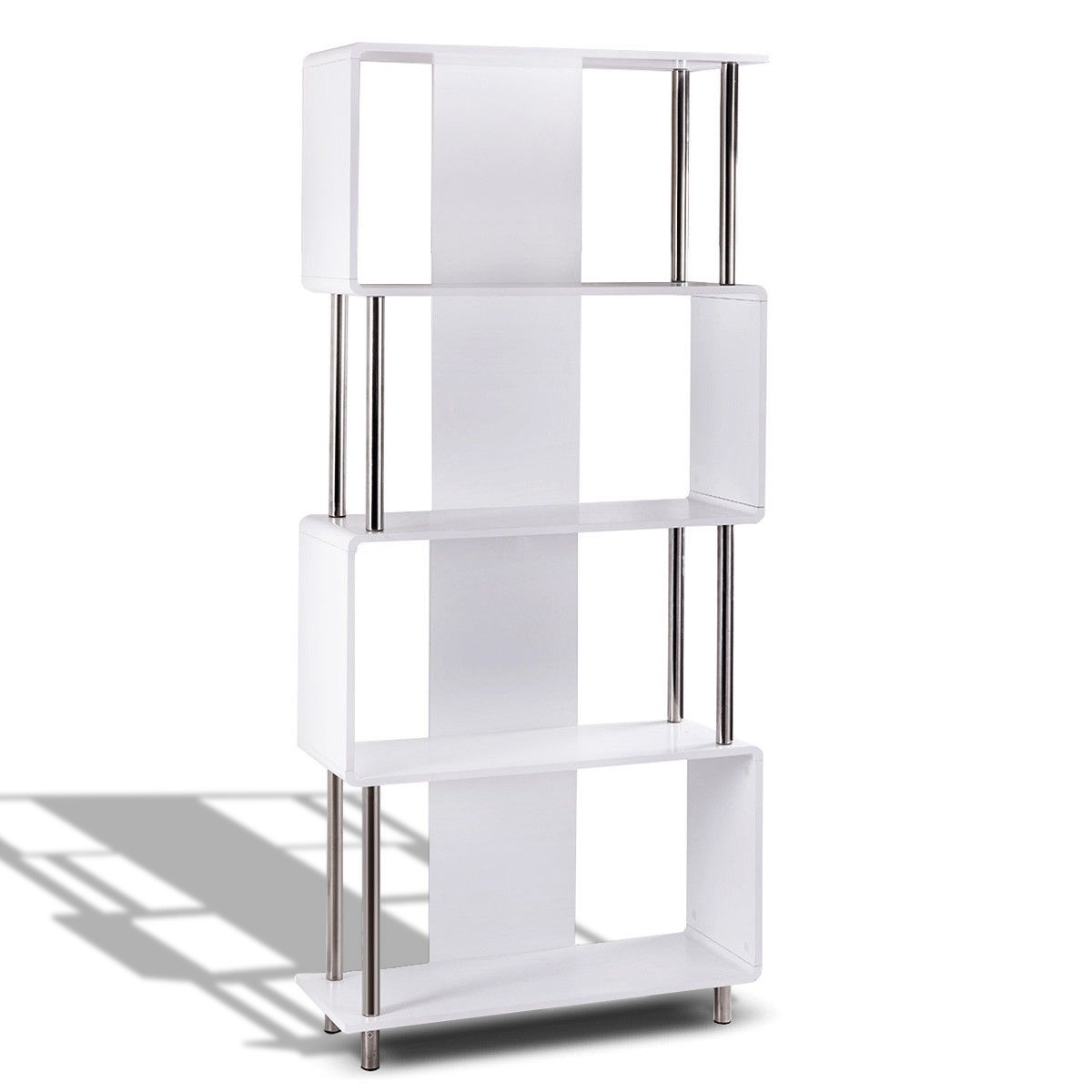 FaFurn Modern 4-Shelf Bookcase - White, Wood